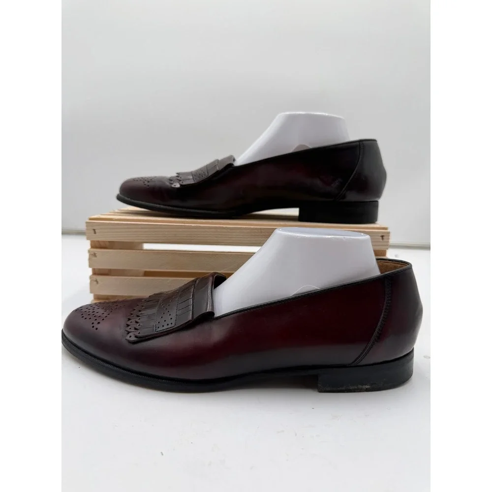Johnston & Murphy Kiltie Loafers‎ Burgundy Leather Brogue Made in Italy Mens 10